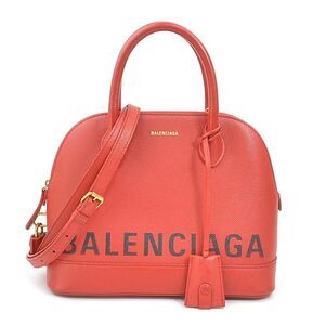 Balenciaga Ville top handle shoulder bag red gold leather